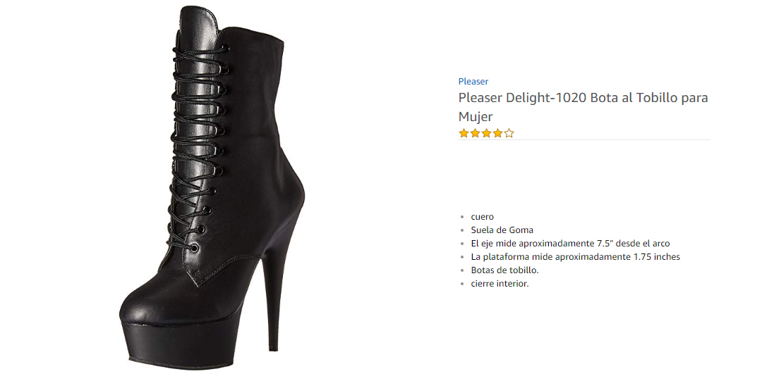 Pleaser DELIGHT 1020  Botas de Tobillo para Mujer Negro Cuero/Negro