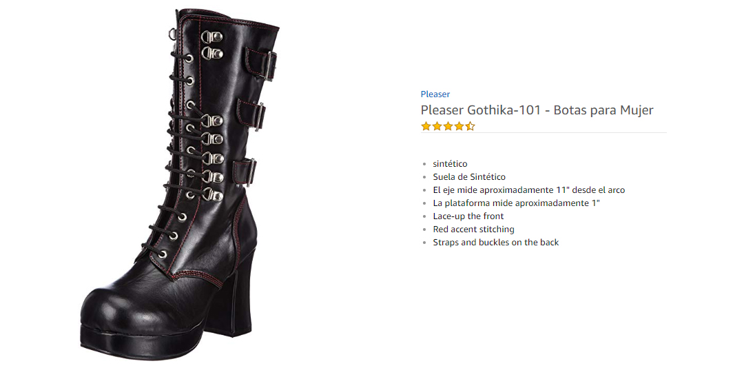 Pleaser Gothika 101 Botas para Mujer Negro Black Polyurethane